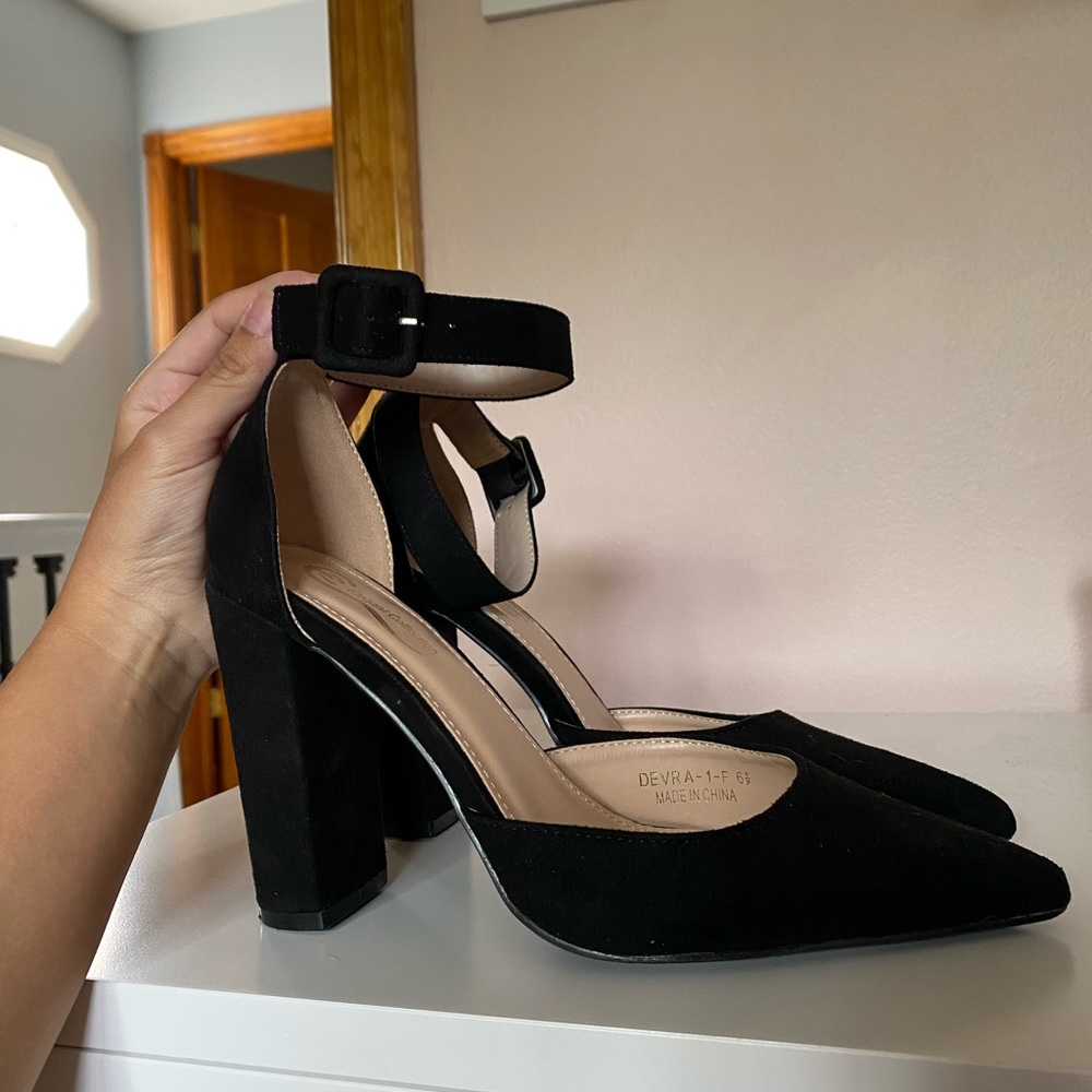 Black Suede Pointed Toe Heels